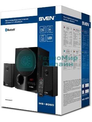Акустическая система 2.1 SVEN MS-2080/70 Watt/~220V 50Hz/FM-тюнер, USB/SD, дисплей/BLUETOOTH/ПДУ/Black