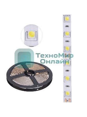 Лента светодиодная 5 м 12 В 5050 6500 К IP23 60 LED/м для БП с клеммами LAMPER
