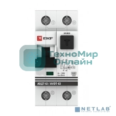 Выключатель автоматический дифференциального тока EKF DA63-16-30e АВДТ-63 16А/30мА (хар-ка C, электронный тип A) 6кА EKF PROxima