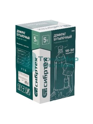 Домкрат гидравлический Сибртех бутылочный, 5т, 180-340 мм