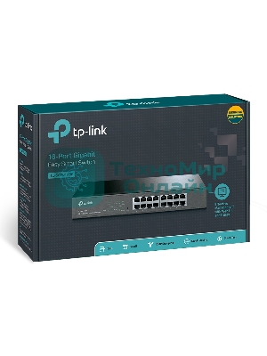 Коммутатор сетевой TP-Link SMB TL-SG1016DE 16-Port Gigabit Easy Smart Switch, 16 10/100/1000Mbps RJ45 ports, MTU/Port/Tag-based VLAN, QoS, IGMP Snooping
