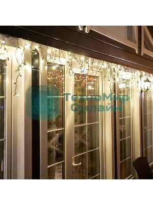 Гирлянда Neon-night Айсикл (бахрома) светодиодный, 4,8 х 0,6 м, черный провод, 230 В, диоды теплый белый, 176 LED