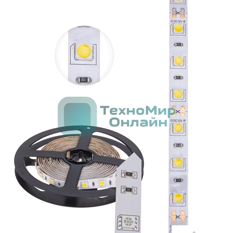 Лента светодиодная 3 м 12 В 5050 4000 К IP23 60 LED/м для БП с клеммами LAMPER