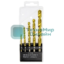 Набор Matrix нитридтитановых сверл по металлу, 3-4-5-6-8 мм, HSS, 5 шт., пласт. кор. цил. хвост.