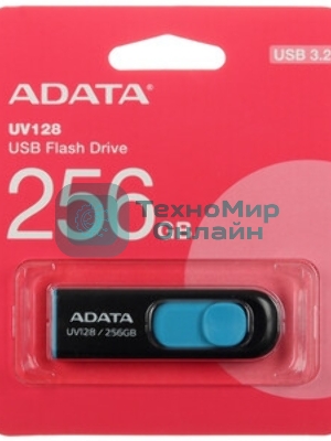 Флешка USB ADATA AUV128 (AUV128-256G-RBE), 256Gb, USB 3.0, R/W 100/30, черный/синий