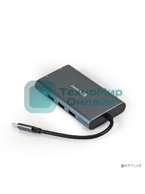 USB-концентратор ExeGate EX293985RUS DUB-31C/MAX (кабель-адаптер USB Type-C --> 3xUSB3.0 + Card Reader + PD 100W + HDMI 4K@30Hz + VGA + Audio + Lan RJ45 10/100/1000Mb, Plug&Play, серый)