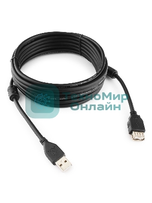 Кабель Gembird/Cablexpert USB 2.0, AM/AF, 4.5м, экран, 2феррит.кольца, черный, пакет