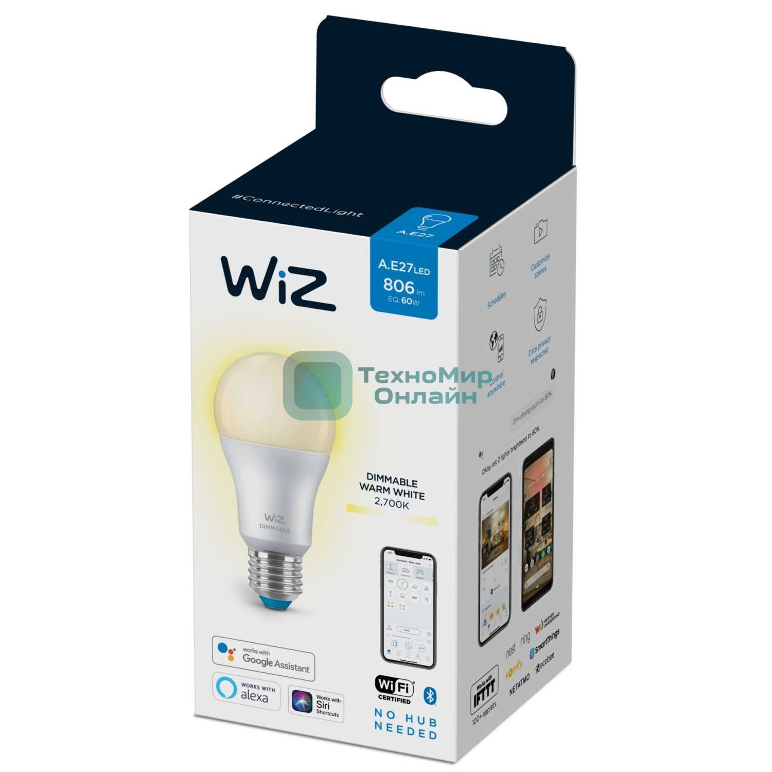 Лампа светодиодная WiZ Wi-Fi BLE 60W A60 E27 927 DIM1PF/6