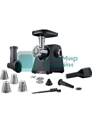 Мясорубка электрическая Bosch MFWS440B черный, 1900 Вт, 2.5 кг/мин, реверс, защита от перегрузки, насадки - 7