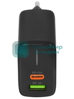 Сетевое зарядное устройство MORE CHOICE NC61a черный - 1USB+1USB-C 3.0A PD 20W+QC3.0 быстрая зарядка для Type-C