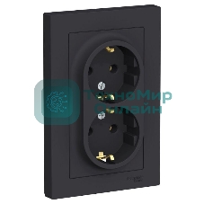 Розетка 2-м AtlasDesign с заземл. 16А в сборе карбон SchE ATN001024