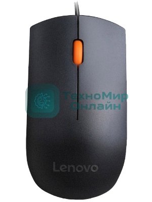 Мышь проводная Lenovo 300 черный, 1600 dpi, USB, кнопки - 3