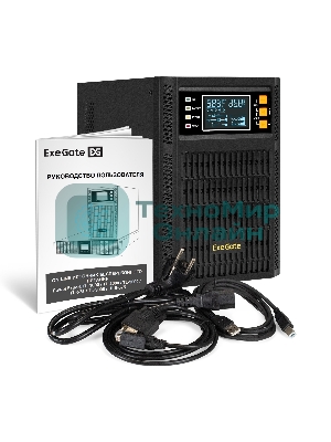 Источник бесперебойного питания On-line ExeGate PowerExpert TL-1000.LCD.AVR.2SH.USB.RS232.SNMP 1000VA/1000W, On-Line, PF=1, LCD, 2*Schuko, RS232, USB, SNMP-slot, встроенные батареи 12V 7.2Ah - 2шт, Tower, металлический корпус, черный