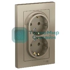 Розетка 2-м AtlasDesign с заземл. 16А в сборе шампань SchE ATN000524