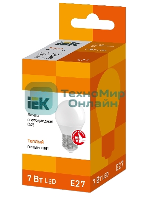 Лампа cветодиодная IEK LLE-G45-7-230-30-E27 ECO G45 шар 7Вт 230В 3000К E27