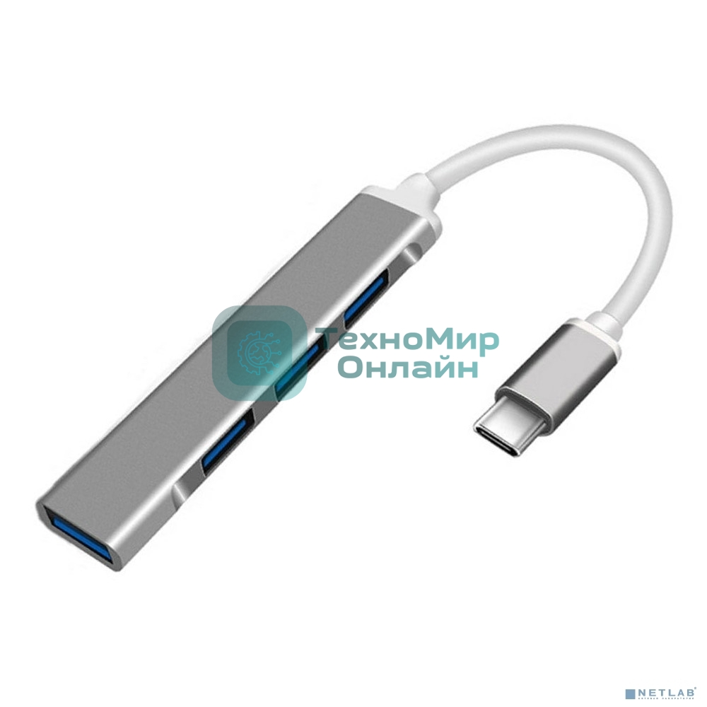 USB-концентратор ORIENT CU-323, Type-C USB 3.0 (USB 3.1 Gen1)/USB 2.0 HUB 4 порта: 1xUSB3.0 + 3xUSB2.0, USB штекер тип С, алюминиевый корпус, серебристый (31235)