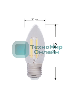 Лампа светодиодная филаментная Rexant Свеча CN35 7.5 Вт 600 Лм 4000K E27 прозрачная колба