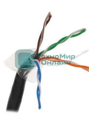 Кабель UTP Rexant 4PR 24AWG, CU (медь), cat.5e, 100 МГц, PE, черный, OUTDOOR, бухта 25 м