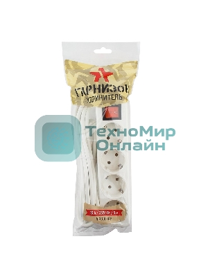 Сетевой фильтр Гарнизон ELB-G4-W-5, 4 евророзетки с выключателем и заземлением, допустимый ток 16А, длина 5 м.