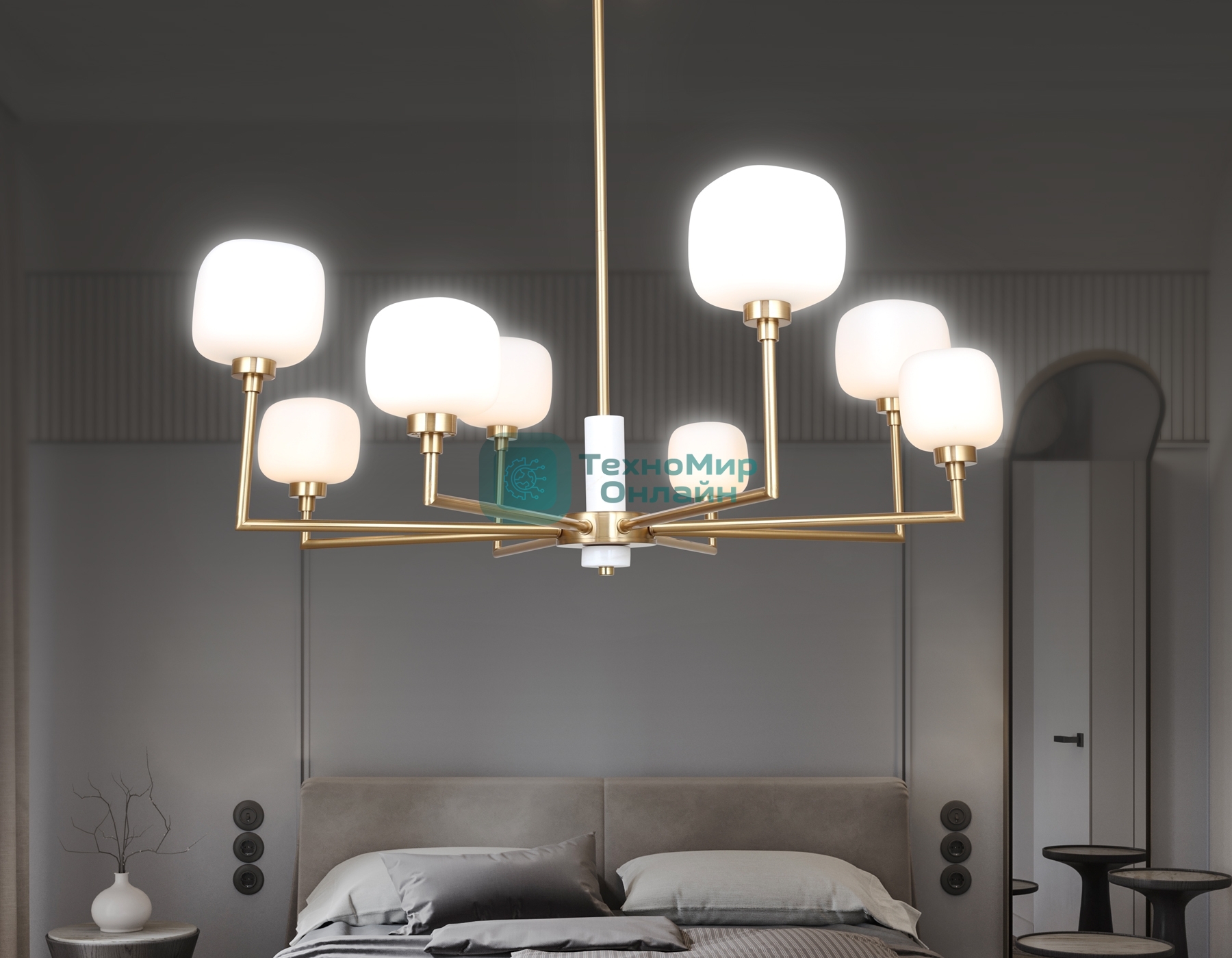 Люстра Ambrella light LH53017/8 BS/FR латунь/белый матовый G9*8 max 40W D830*680