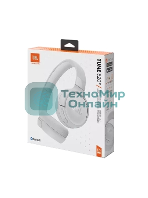 Беспроводные наушники JBL Tune 520BT белый, накладные, Bluetooth, быстрая зарядка, складная конструкция