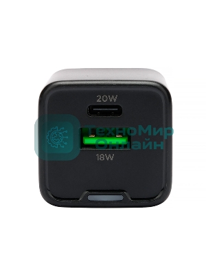 Зарядное устройство Cablexpert MP3A-PC-62, 20Вт GaN, 3А, QC4.0/PD, 1xUSB, 1xType-C, черный, пакет