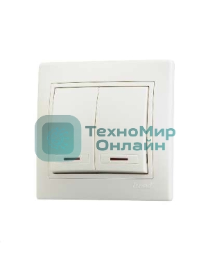 Выключатель 2-кл. СП Мира 10А IP20 с подсветкой крем./крем. LEZARD 701-0303-112