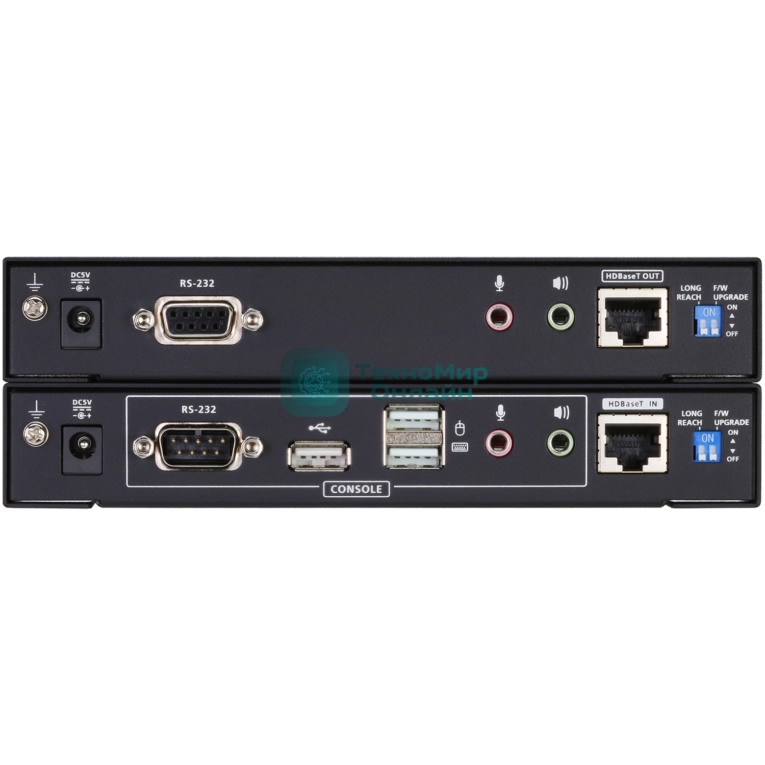 Удлинитель, KVM USB 2xDVI Single Link+AUDIO+RS232, 100 м., 1xUTP, макс.разр.1920х1200 60Hz 90м Cat5e;100м Cat6/6a/1080p 100м HDBaseT;1920x1200 150м cat6/6a LongReach HDBaseT, 2xDVI-D+2MINIJACK+DB9+USB B>3xUSB A, бп 220> 5V, ATEN CE624-AT-G
