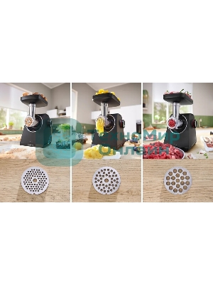 Мясорубка электрическая Bosch MFWS440B черный, 1900 Вт, 2.5 кг/мин, реверс, защита от перегрузки, насадки - 7