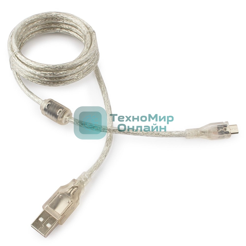 Кабель Cablexpert USB2.0 Pro, AM/microBM, 1,8м, экран, феррит.кольцо, прозрачны (CCP-mUSB2-AMBM-6-TR)