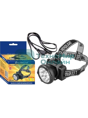 Фонарь налобный аккумуляторный LED 5363 (220В 9LED 2 режима; черный) Ultraflash 11257