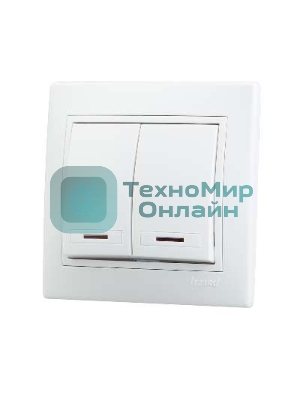 Выключатель 2-кл. СП Мира 10А IP20 с подсветкой белый/белый LEZARD 701-0202-112