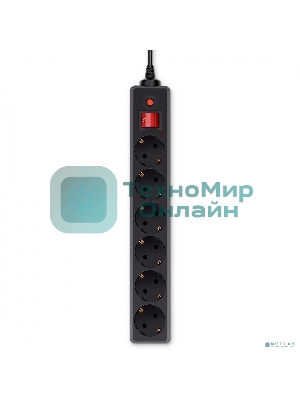 Сетевой фильтр Buro 600SH-16-1.8-B 1.8 м, 6 розеток, черный, коробка