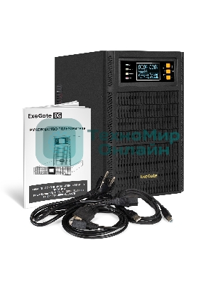 Источник бесперебойного питания On-line ExeGate PowerExpert TL-2000.72V.LCD.AVR.4SH.USB.RS232.SNMP 2000VA/2000W, On-Line, PF=1, LCD, 4*Schuko, RS232, USB, SNMP-slot, встроенные батареи 12V 7.2Ah- 6шт, возможность подключения до 4 внешних батарейных блоков 72В, Tower, металлический корпус, Black