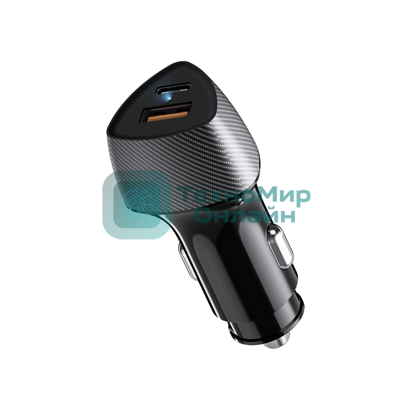 Автомобильное зарядное устройство с двумя портами Rexant (USB-A QC 3.0 + USB-C PD) со световой индикацией, 51Вт, черное