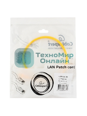 Патч-корд UTP Cablexpert cat.5e, 0.5м, литой, многожильный, желтый