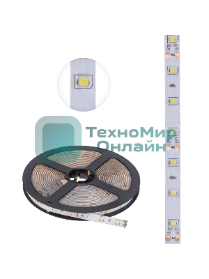Лента светодиодная 5 м 12 В 2835 6500 К IP65 60 LED/м для БП с клеммами LAMPER