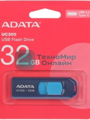 Флешка USB ADATA UC300 (ACHO-UC300-32G-RBK/GN), 32Gb, Type-C USB 3.2, R/W 100/30, черный/зеленый