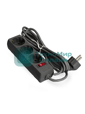 Удлинитель ExeGate EC-3-1.8B (EX279345RUS), черный, 1,8 м, евровилка с заземлением, 3 евророзетки с заземлением, 2200 Вт