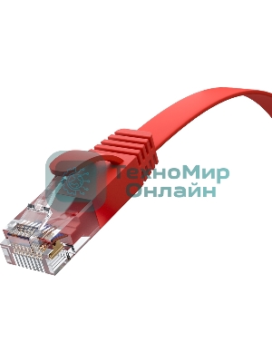 Патч-корд GCR PROF плоский прямой 2.0m, UTP медь cat.6, красный, 30 AWG, ethernet high speed 10 Гбит/с, RJ45, T568B, GCR-52859