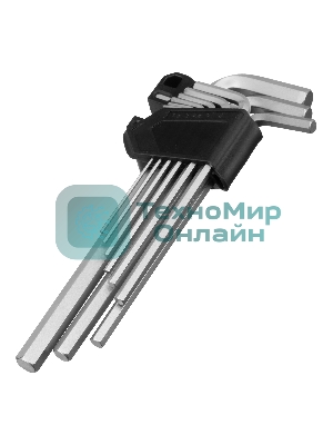 Набор ключей имбусовых Сибртех HEX, 1,5-10 мм, CrV, 9 шт., удлиненные