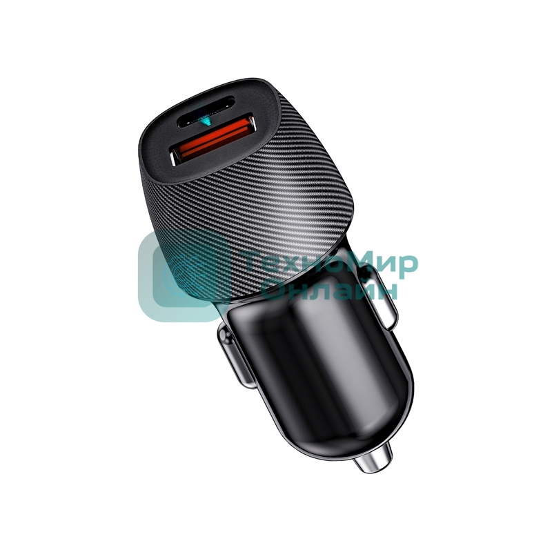Автомобильное зарядное устройство с двумя портами Rexant (USB-A QC 3.0 + USB-C PD) со световой индикацией, 38Вт, черное