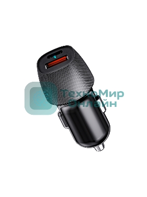 Автомобильное зарядное устройство с двумя портами Rexant (USB-A QC 3.0 + USB-C PD) со световой индикацией, 38Вт, черное