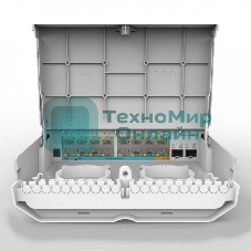 Коммутатор MikroTik Cloud Router Switch 318-16P-2S+OUT with 800MHz CPU, 256MB RAM, 16x Gigabit LAN with PoE-out, 2xSFP+ cages, RouterOS L5 or SwitchOS (dual boot), outdoor enclosure, mounting kit (power supply N