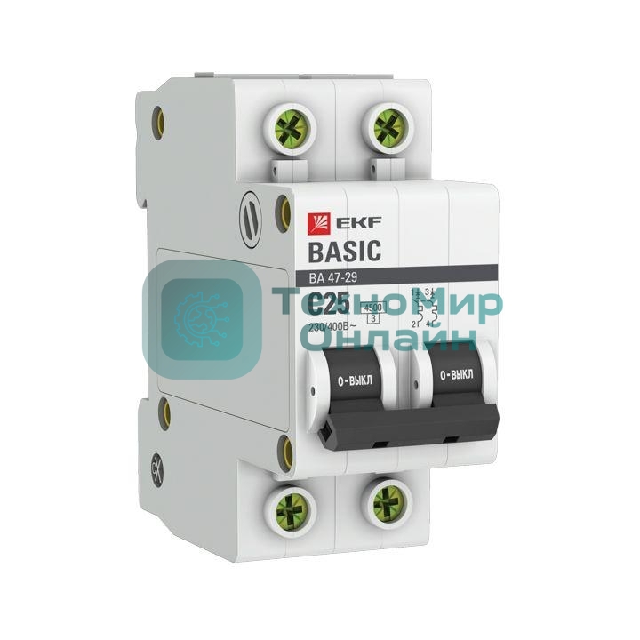 Выключатель автоматический EKF mcb4729-2-25C 2P 25А (C) 4,5кА ВА 47-29 EKF Basic
