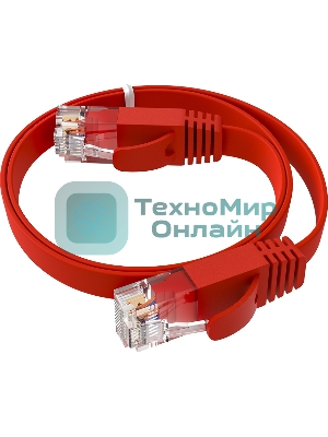 Патч-корд GCR PROF плоский прямой 2.0m, UTP медь cat.6, красный, 30 AWG, ethernet high speed 10 Гбит/с, RJ45, T568B, GCR-52859