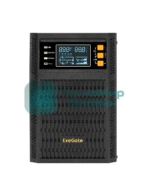 Источник бесперебойного питания On-line ExeGate PowerExpert TL-2000.LCD.AVR.3SH.USB.RS232.SNMP 2000VA/2000W, On-Line, PF=1, LCD, 3*Schuko, RS232, USB, SNMP-slot, встроенные батареи 12V 7.2Ah - 4шт, Tower, металлический корпус, черный