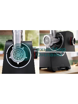 Мясорубка электрическая Bosch MFWS440B черный, 1900 Вт, 2.5 кг/мин, реверс, защита от перегрузки, насадки - 7