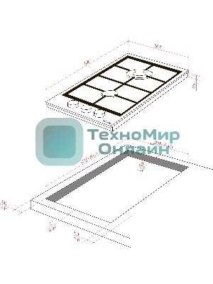 Газовая варочная панель Monsher MGG 33 Blanc, газ, High-Tech, 30 см, автоматический электроподжиг, газ-контроль, форсунки под сжиженый газ, SABAF конфорки, чугунные решетки, белый