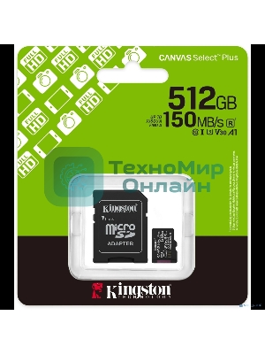 Флеш карта microSDXC 512Gb Kingston SDCS3/512Gb Canvas Select Plus + adapter